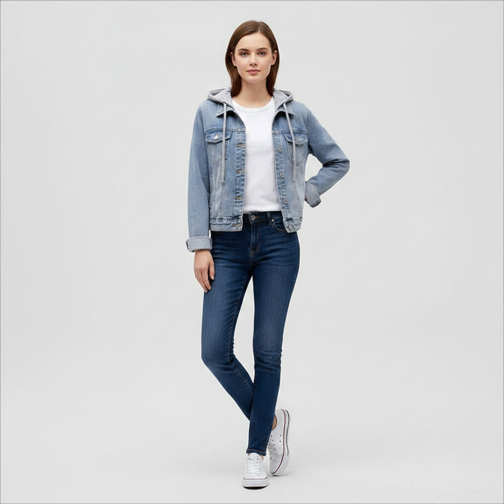 Denim Jacket with Removable Hood | Women's Jacket Outerwear
